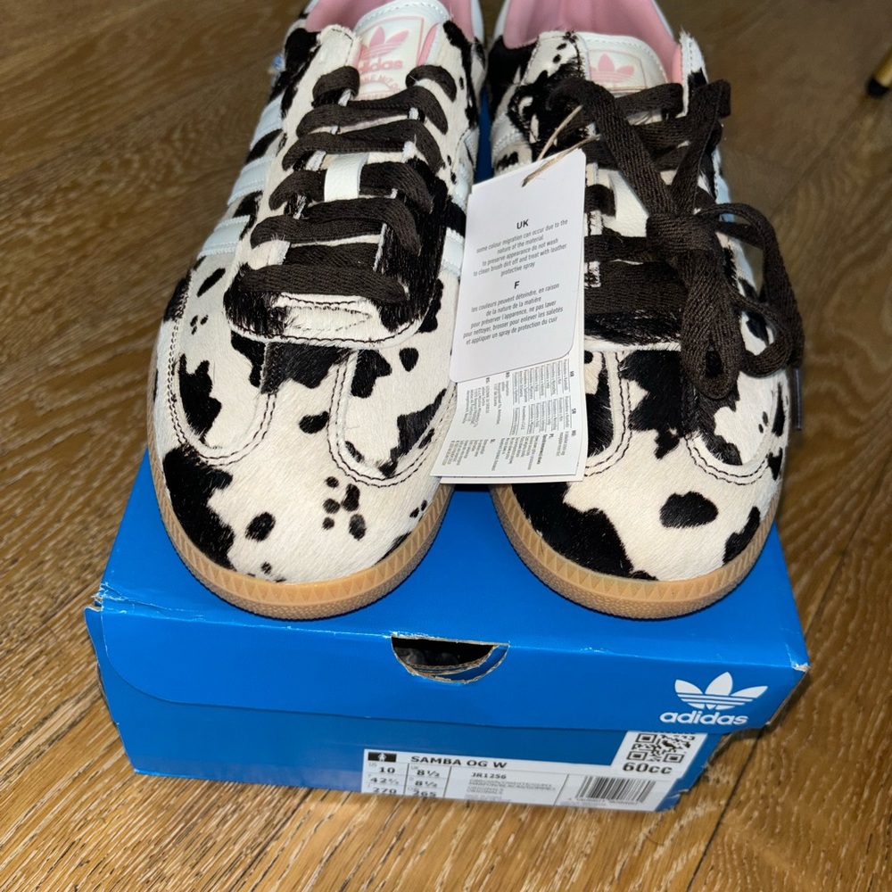 SOLD Adidas Women's Cow Print Sneakers - Black and White - Picture 3 of 5